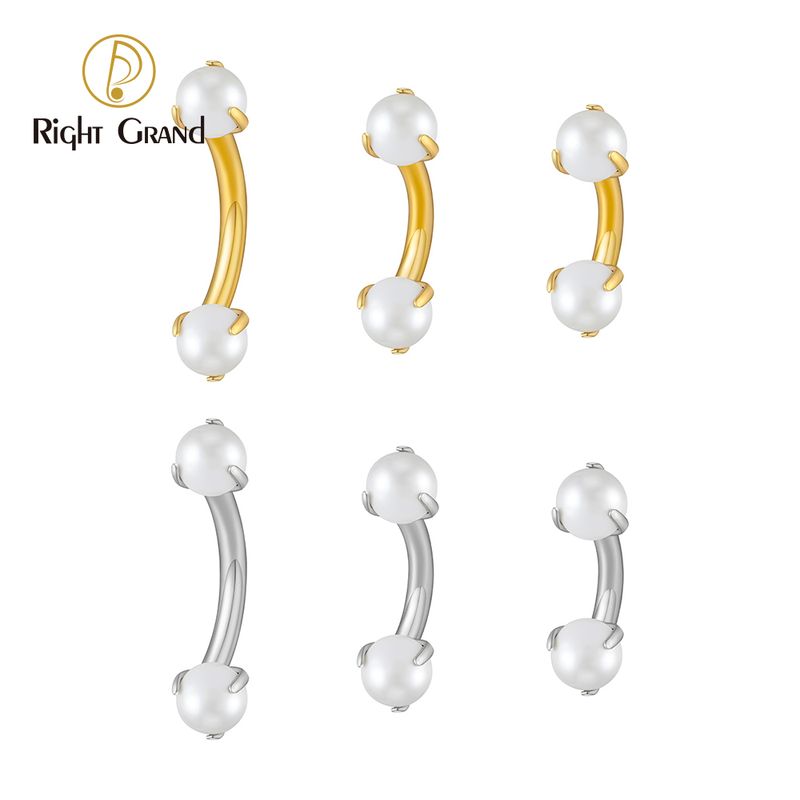 Right Grand ASTM F136 Titanium 16G White Pearl Curved Barbell Eyebrow Banana Bar Ring Rook Tragus Labret Piercing