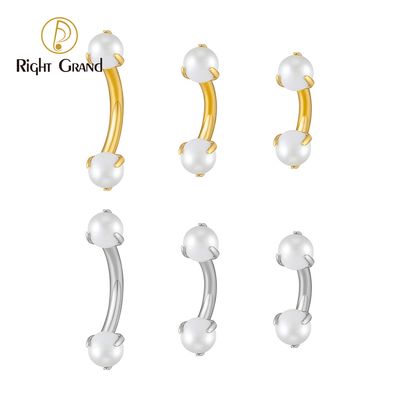 Right Grand ASTM F136 Titanium 16G White Pearl Curved Barbell Eyebrow Banana Bar Ring Rook Tragus Labret Piercing