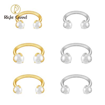 Right Grand ASTM F136 Titanium 16G Circular Barbell with Pearl Horseshoe Nose Septum Ring Cartilage Daith Piercing