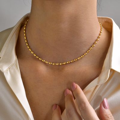 Right Grand Simple Fashion High Quality Stainless Steel 2mm/3mm/5mm Gold Bead 18K Choker Necklace For Women