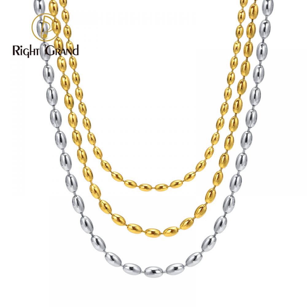 Right Grand Simple Fashion High Quality Stainless Steel 2mm/3mm/5mm Gold Bead 18K Choker Necklace For Women