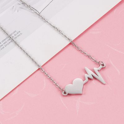 Right Grand Fashion Couple Valentine'S Day Jewelry Gift ECG Love Pendant Engraved Heart Necklaces For Women