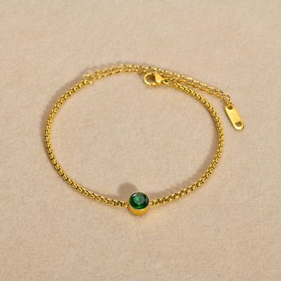 Right Grand Wholesale Fashion Jewelry Tarnish Free Stainless Steel 18K Gold Plated Vox Chain Green Zircon Bracelet Women