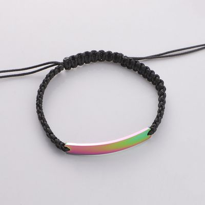 Right Grand Custom Diy Jewellery Manufacturer Stainless Steel Engraved Logo Blank Bar Adjustable Rope Braided Bracelet
