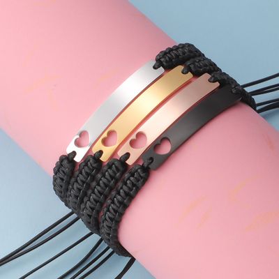 Right Grand Personalized Jewelry Manufacturer Stainless Steel Custom Diy Laser Engraving Heart Blank Rope Braided Bracelet