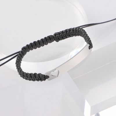 Right Grand Personalized Jewelry Manufacturer Stainless Steel Custom Diy Laser Engraving Heart Blank Rope Braided Bracelet