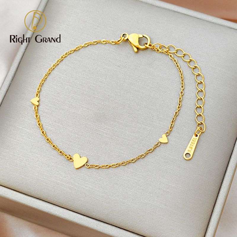 Right Grand Girls Summer Fashion Minimalist Jewelry Stainless Steel Gold PVD Plated Women&#39;s Heart Bracelet