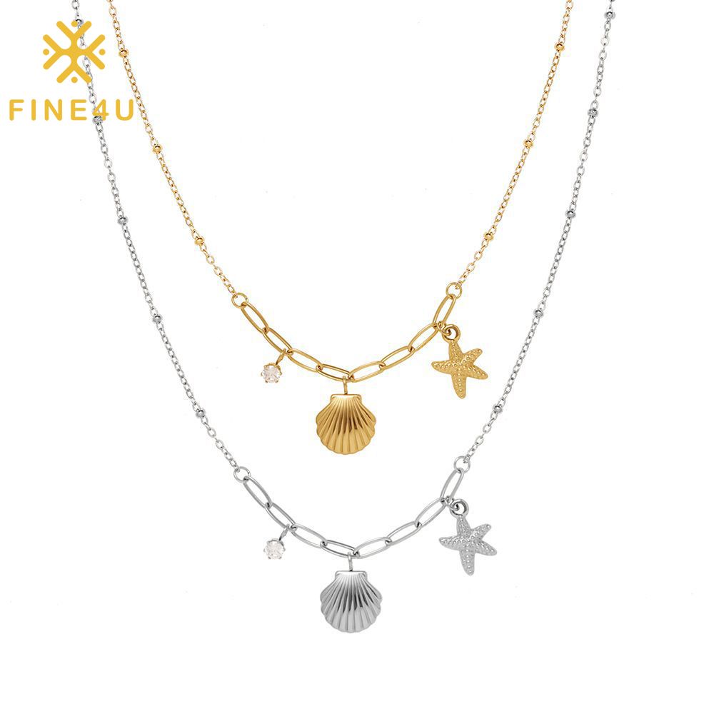 Right Grand Fashion Dainty Stainless Steel Waterproof No tarnish PVD Plated Necklace with moon Sea Star &amp; Zircon Pendant Jewelry For Women