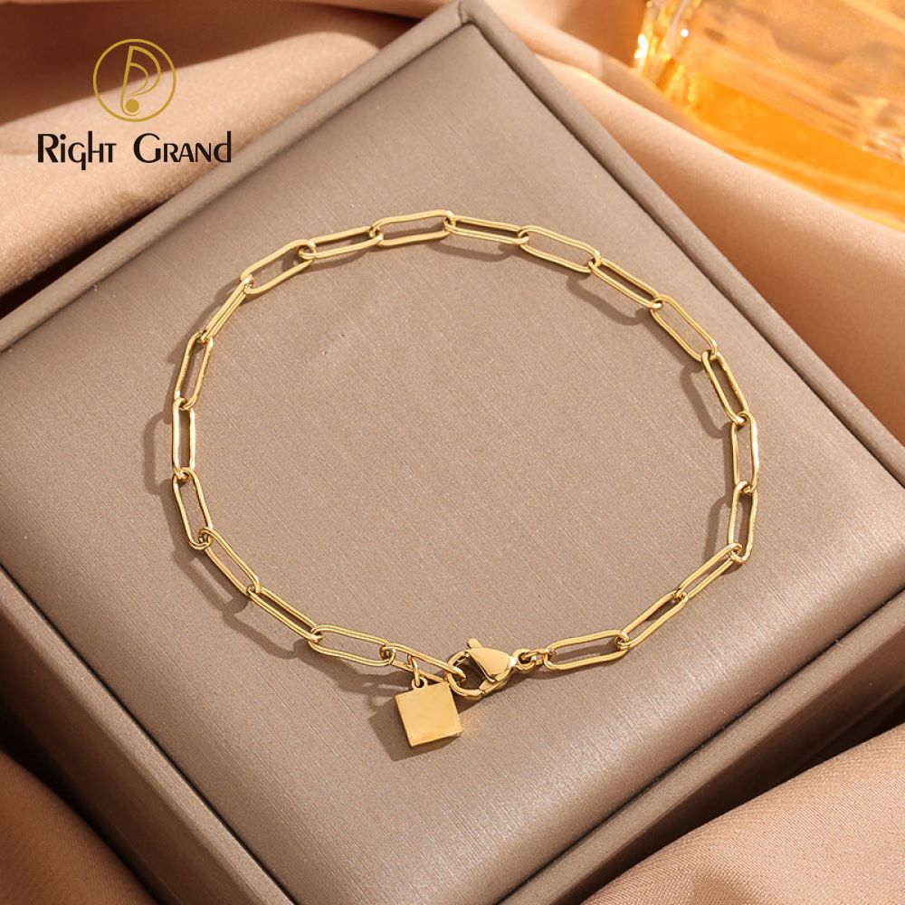 Right Grand Dainty High Quality Minimalist Fashion Jewelry Waterproof 18K Gold Plated Stainless Steel Chain Bracelets Fashion Jewelry