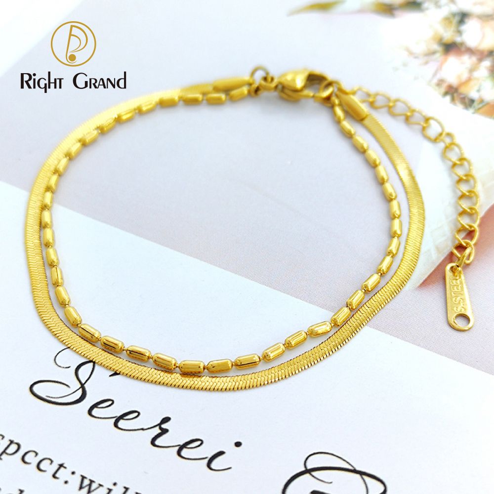 Right Grand Dainty High Quality Simple Women Jewelry Waterproof 18K Gold Plated Stainless Steel 2 layers Chain Bracelets Fashion Jewelry