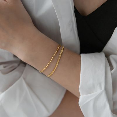 Right Grand Dainty High Quality Simple Women Jewelry Waterproof 18K Gold Plated Stainless Steel 2 layers Chain Bracelets Fashion Jewelry