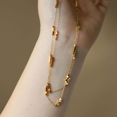 Right Grand Fashion Dainty Minimalist Stainless Steel Waterproof No tarnish PVD Plated Necklace with Cubic Beads Chain Jewelry For Women