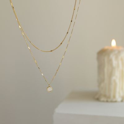 Right Grand Fashion Dainty Elegant Stainless Steel Double Layers Necklace with Shell Set Pendant Gold Plated Waterproof Jewelry For Women