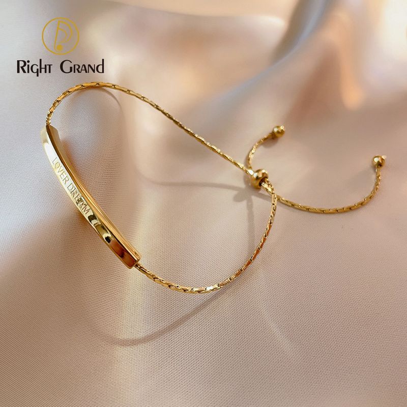 Right Grand Wholesale Trendy High Quality Simple Women Fashion Jewelry 18K Gold Plated Stainless Steel Adjustable Bar Bracelets