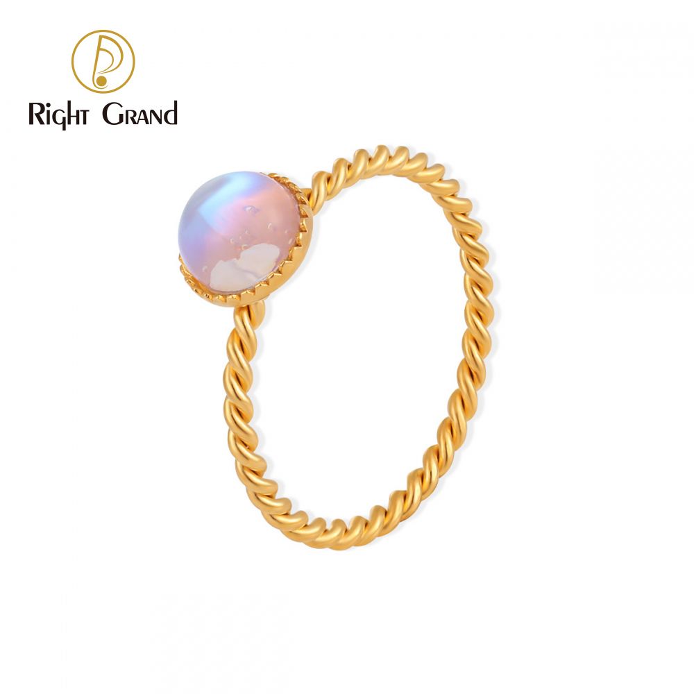 Right Grand Luxury Fashion Personality Moonstone Fried Dough Twists Stainless Steel Ring Women Ring Fine Jewelry Rings