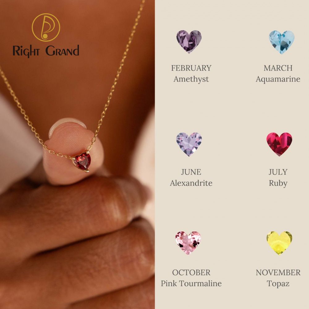 Right Grand Dainty Fashion Personalized Jewelry Gold Plated Zircon Stainless Steel Love Heart Birthstone Necklaces For Women