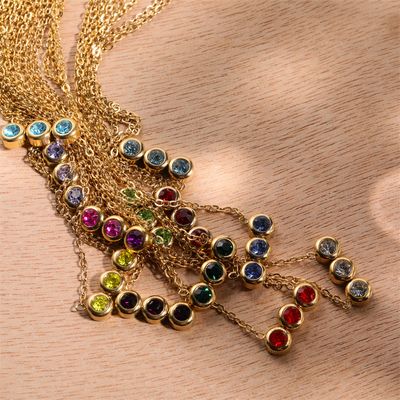 Right Grand New Fashion Women Jewelry Gold Plated Three Round Cubic Zircon Stainless Steel Birthstone Pendant Necklace