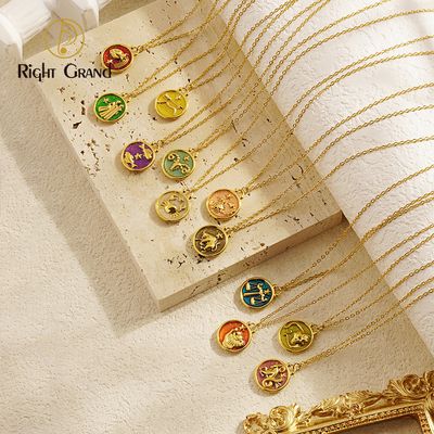 Right Grand Fashion Woman Birthday Gift Astrology Horoscope Jewelry Stainless Steel Colorful Enamel Zodiac Necklace