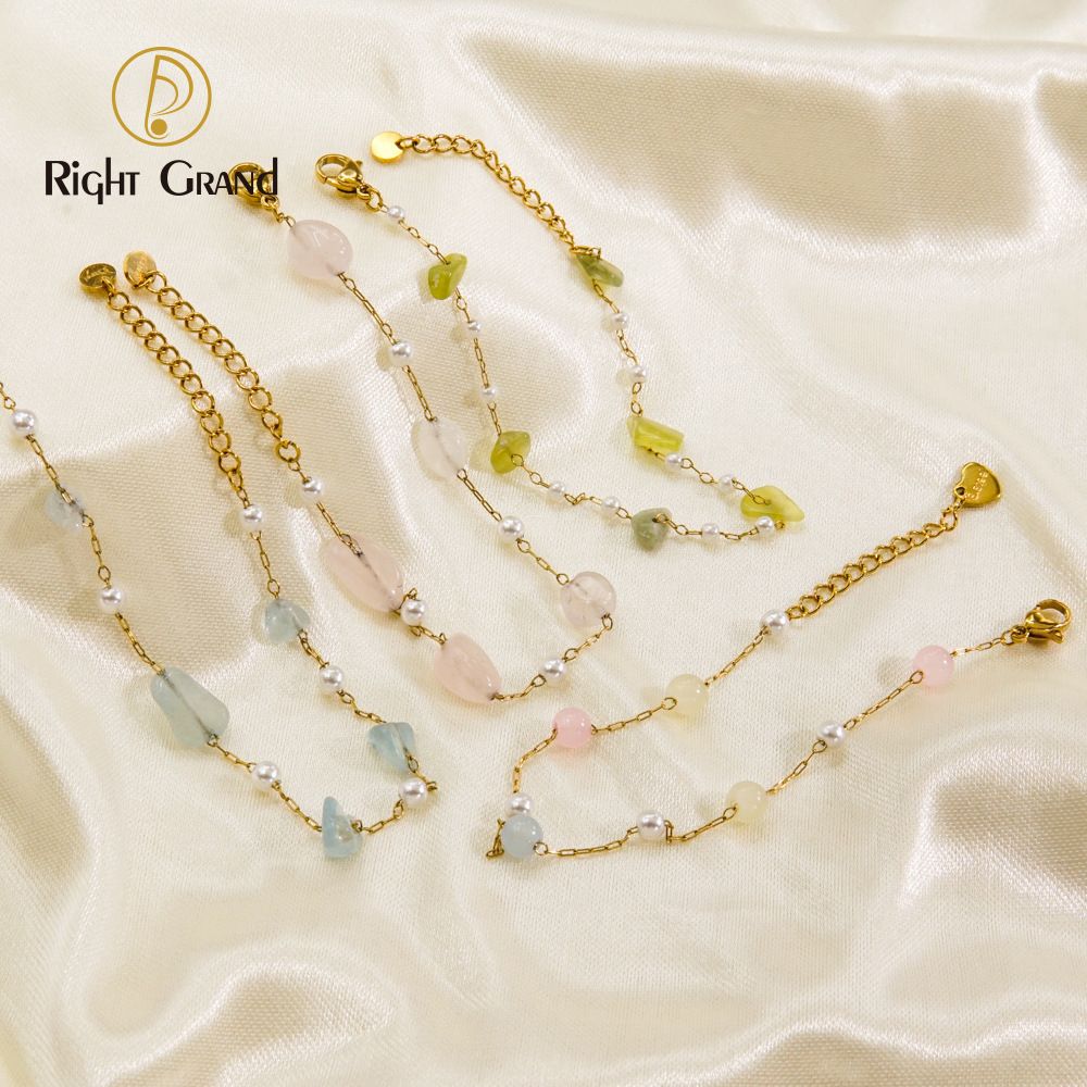 Right Grand 2024 Bohemian Handmade Jewelry Imitation Pearl Colorful Natural Stone Stainless Steel Beads Bracelet