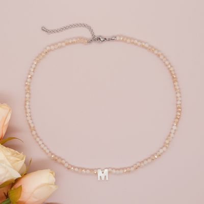 Right Grand Summer Fashion Handmade Initial Jewelry Women Custom Shell Letter Healing Stones Crystal Bead Necklace