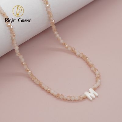 Right Grand Summer Fashion Handmade Initial Jewelry Women Custom Shell Letter Healing Stones Crystal Bead Necklace