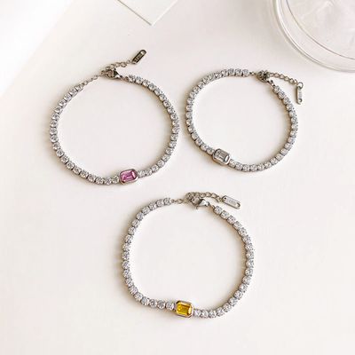 Right Grand Hip Hop New Fashion Luxury Trendy Jewelry Cubic Zirconia Square Cz Zircon Diamond Tennis Bracelet