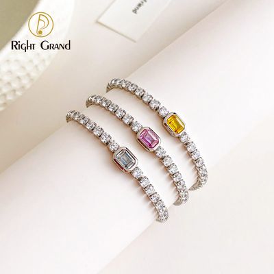 Right Grand Hip Hop New Fashion Luxury Trendy Jewelry Cubic Zirconia Square Cz Zircon Diamond Tennis Bracelet