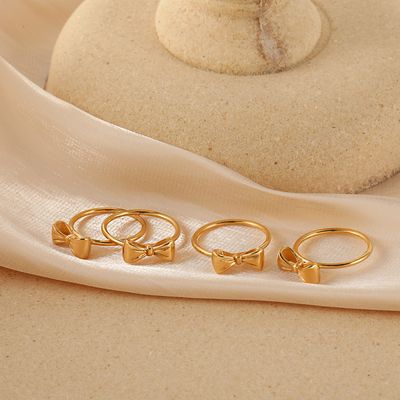Right Grand 2024 Hot Daily Cute Style Jewelry Gold Plated Stainless Steel Fashion Bowtie Bow Knot Ring For Women Girls
