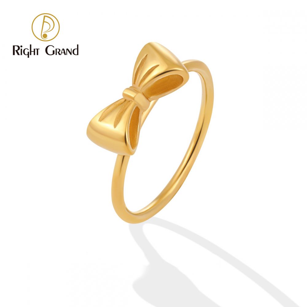 Right Grand 2024 Hot Daily Cute Style Jewelry Gold Plated Stainless Steel Fashion Bowtie Bow Knot Ring For Women Girls