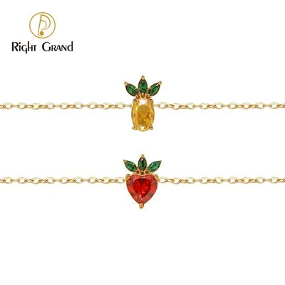 Right Grand Wholesale Fashion Friendship Jewelry Stainless Steel Gold Plated Pineapple Fruit Strawberry Charm Zircon Bracelet