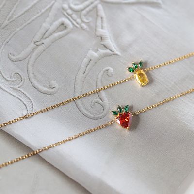 Right Grand Wholesale Fashion Friendship Jewelry Stainless Steel Gold Plated Pineapple Fruit Strawberry Charm Zircon Bracelet