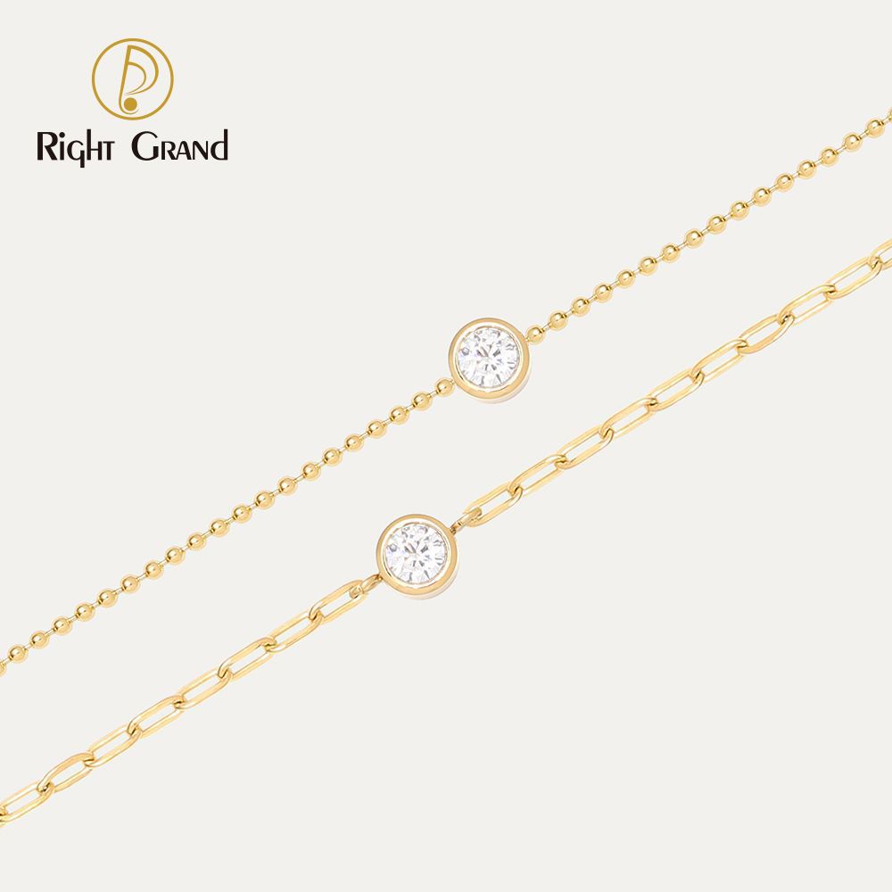 Right Grand Wholesale Dainty Fashion Minimalist Jewelry Waterproof Stainless Steel 18K Gold Plated Women Zircon Bracelet