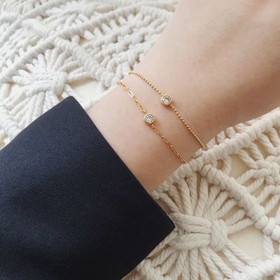 Right Grand Wholesale Dainty Fashion Minimalist Jewelry Waterproof Stainless Steel 18K Gold Plated Women Zircon Bracelet
