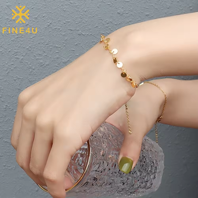 Right Grand Handmade High Quality Simple Stainless Steel Jewelry Coin Disc Charms 18K Gold Plated Women Bracelet