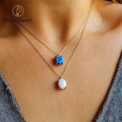 Right Grand Fashion Women Vintage Stainless Steel Jewelry 18K Gold Plated Oval Natural Stone Pendant Necklace