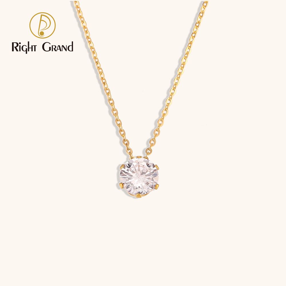 Right Grand Wholesale Dainty Women Stainless Steel Simple Fashion Jewelry Pendant Zircon Necklace