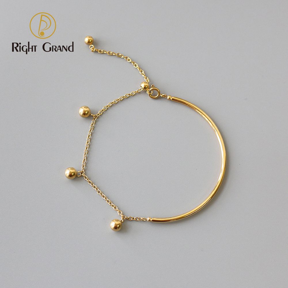 Right Grand Minimalist Trendy Women Jewelry 18K Gold Plated Dangle Beads Charm Stainless Steel Bangle Bracelets