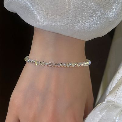 Right Grand Wholesale Supplier Simple Shiny Dainty Girls Women Fashion Jewelry Clear Crystal Bead Open Cuff Bracelet