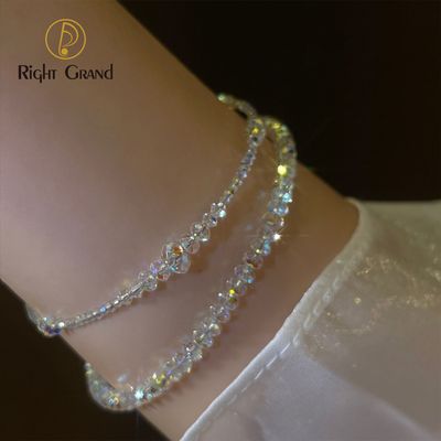 Right Grand Wholesale Supplier Simple Shiny Dainty Girls Women Fashion Jewelry Clear Crystal Bead Open Cuff Bracelet