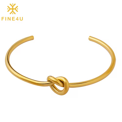 Right Grand Minimalist Women Twisted Knotted Heart Open Bangle 18K Gold Plated Stainless Steel Bracelet Cuff