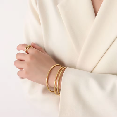 Right Grand High Quality Simple Smooth Plain Fashion Stainless Steel 18K Gold Bracelet Bangles Jewelry Women