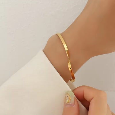 Right Grand Minimalist Fashion Jewelry Open Adjustable 18K Gold Plated Stainless Steel Twisted Cuff Bangle Bracelet