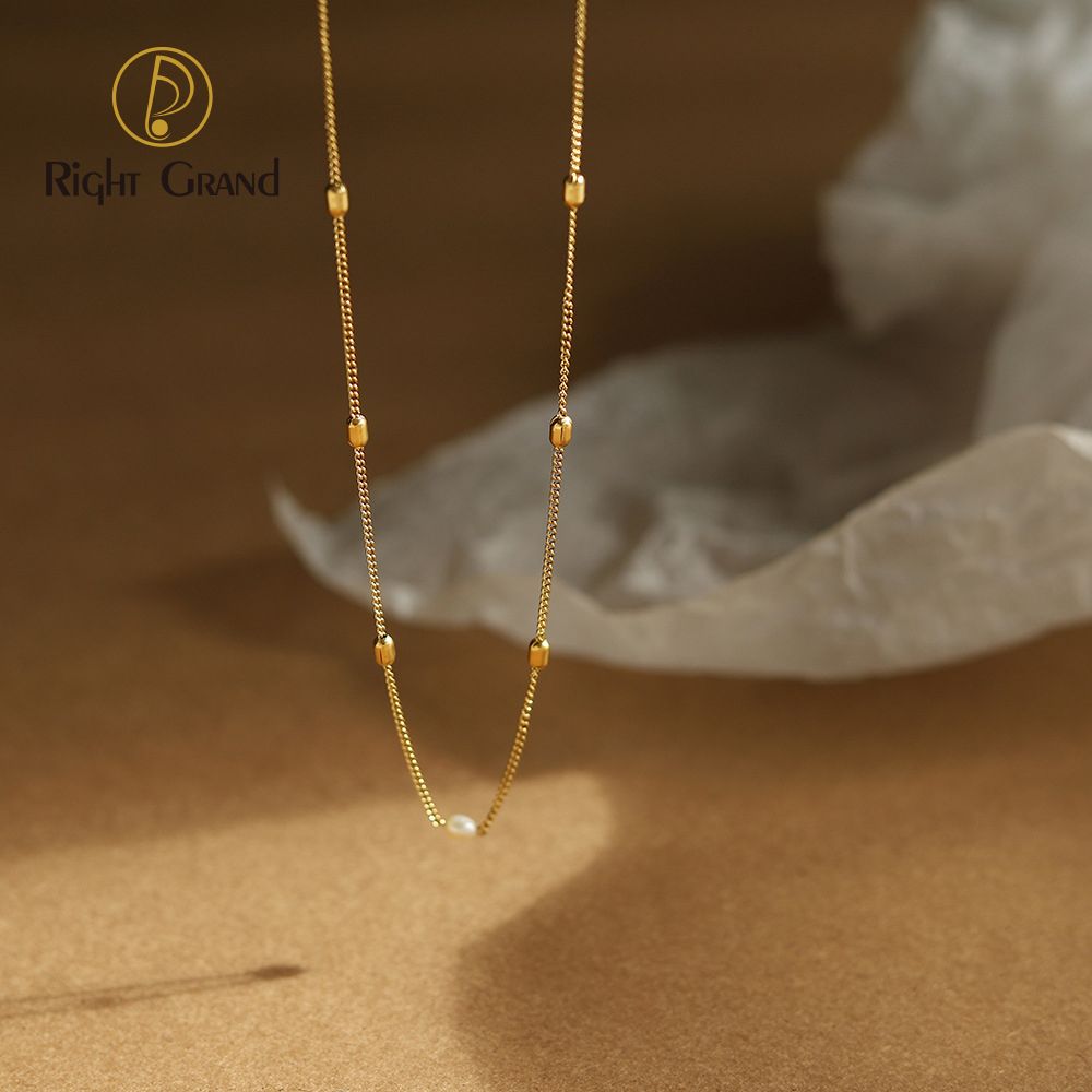 Right Grand Wholesale Fashion Stainless Steel Gold Plated Freshwater Gold Pearl Bead Necklace Chain Necklace Fashion Jewelry for Women