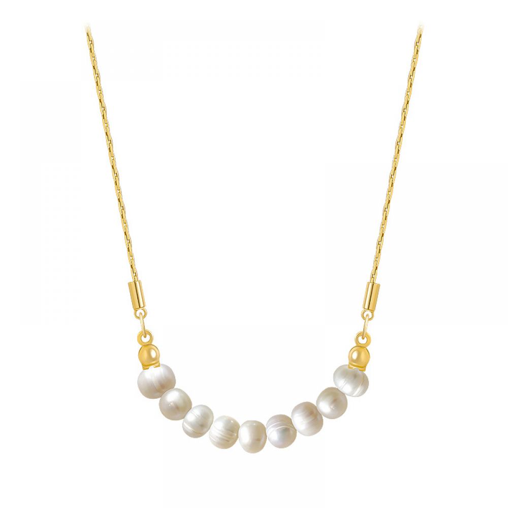 Right Grand Trendy 18K Gold Plated Stainless Steel Chain Natural Freshwater Pearl Choker Pendant Necklace