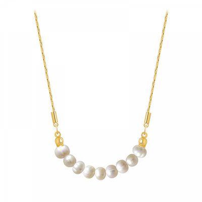 Right Grand Trendy 18K Gold Plated Stainless Steel Chain Natural Freshwater Pearl Choker Pendant Necklace