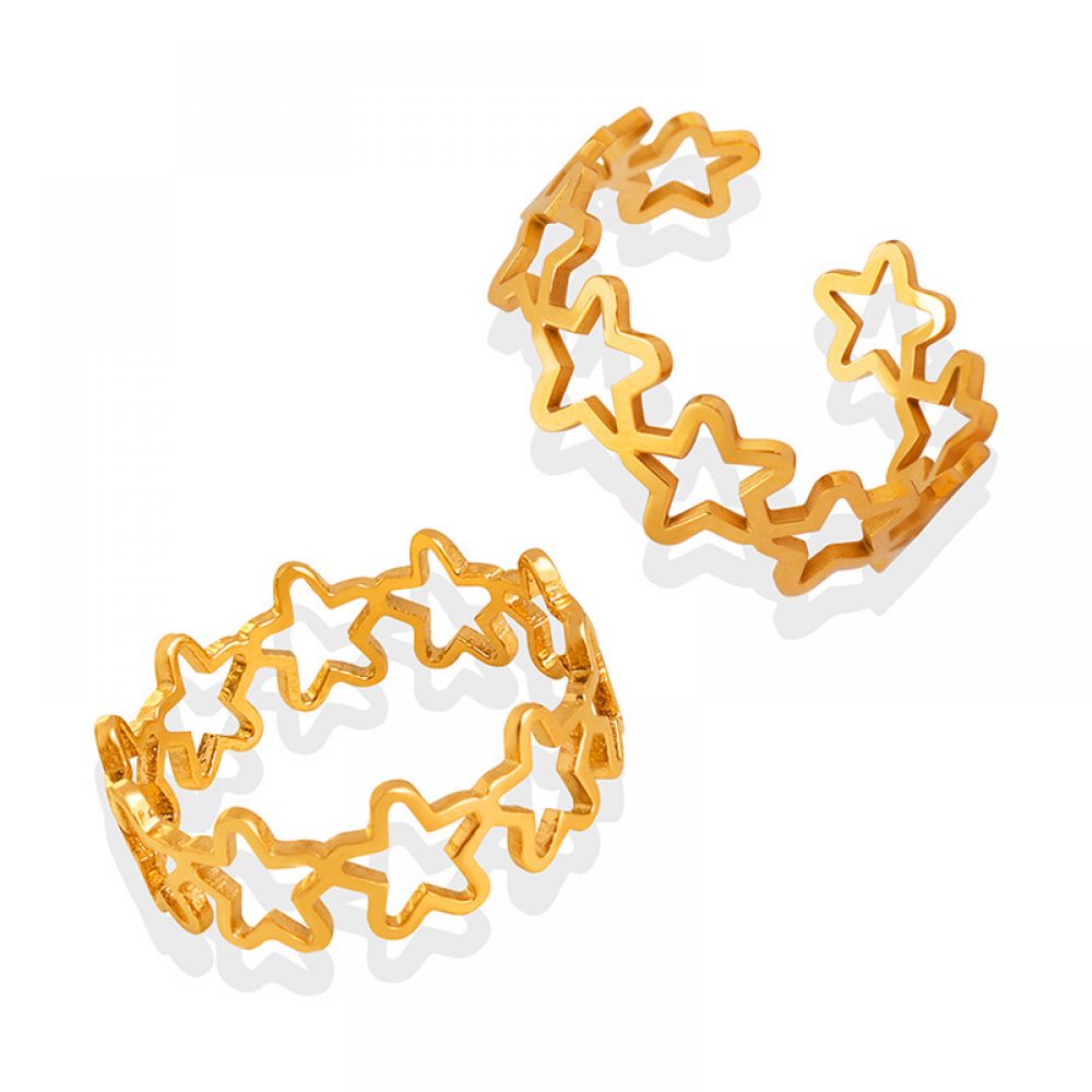 Right Grand Exquisite Romantic Hollow Five-Point Star18K PVD Plating Stainless Steel Opening Ring Jewelry For Women