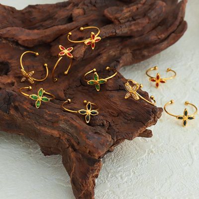 Right Grand Ins Hot Selling Colored Zircon Inlay Rings 18k Gold Plated Stainless Steel Colorfast Jewelry Open Rings For Women
