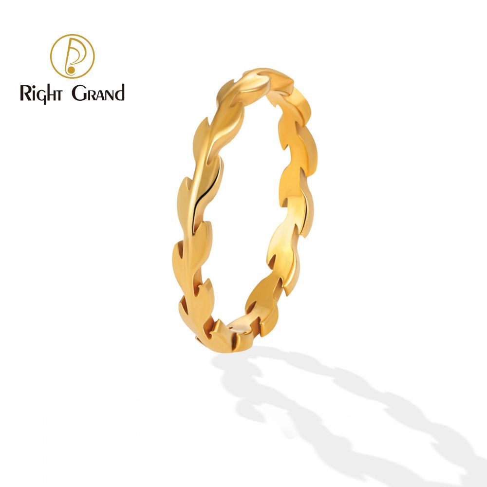 Right Grand Wholesale Minimalist Stainless Steel Non Fade Fine Rings Fashion Jewelry 18K Gold Plated Olive Branch Shaped Rings For Women
