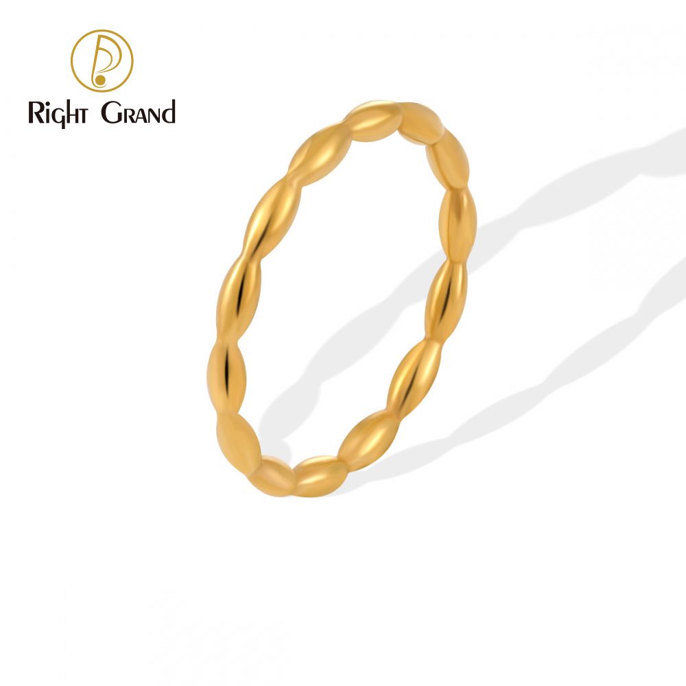 Right Grand Jewelry Rice Bead Shape Stainless Steel Bead Rings Fashion Geometric 18k Gold-plated Irregular Oval Finger Ring