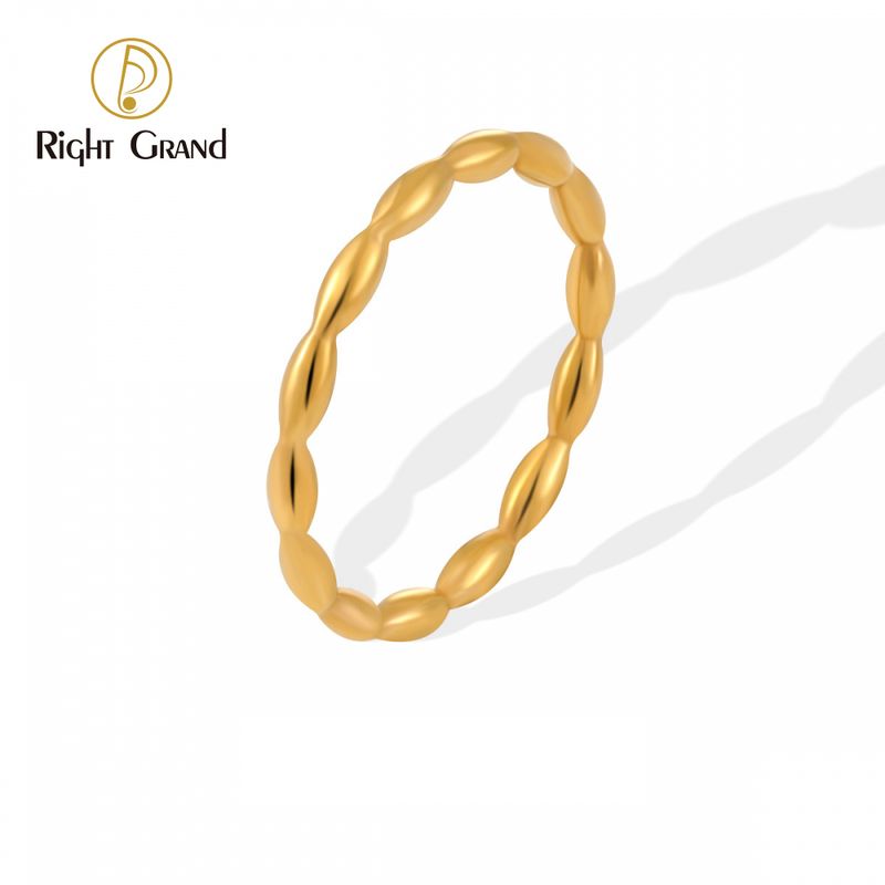 Right Grand Jewelry Rice Bead Shape Stainless Steel Bead Rings Fashion Geometric 18k Gold-plated Irregular Oval Finger Ring